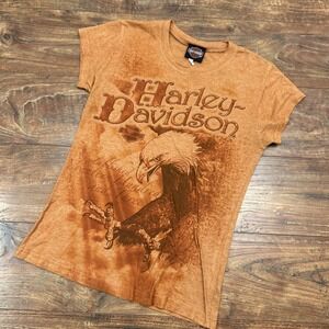 Harley Davidson Shirt Womens M Orange Rhinestone Studded Riding Biker Edgy Motor
